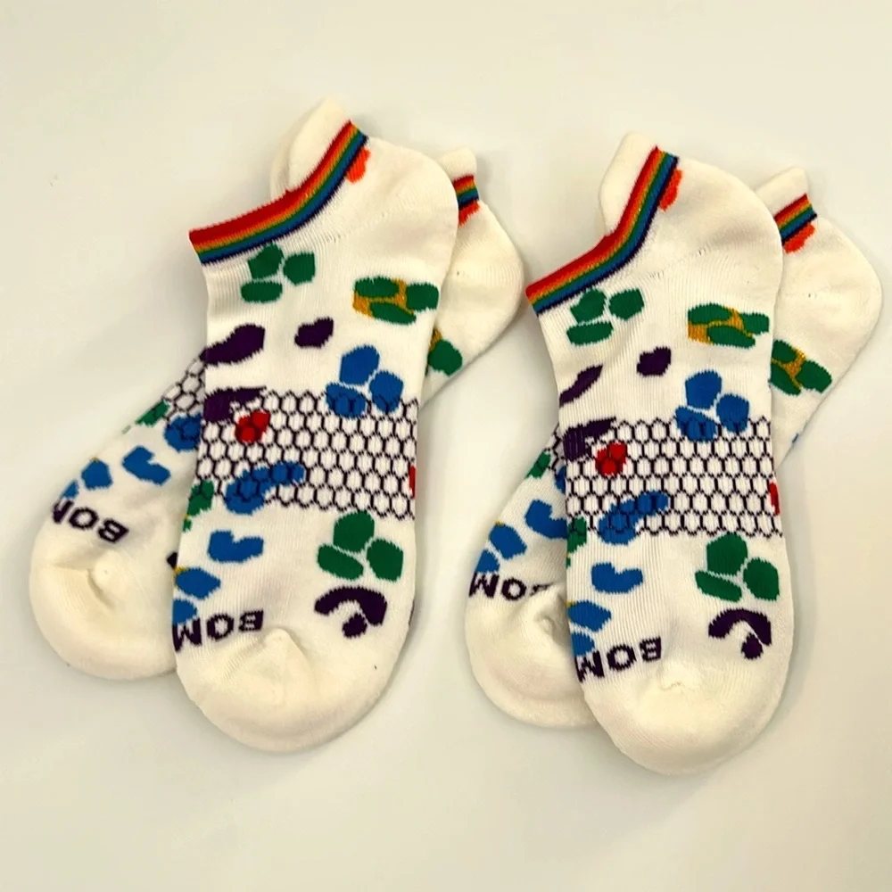 Bombas New 2 pair Pride Ankle Socks Large White Metallic & Multicolored Unisex